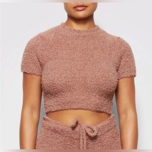 SKIMS Cozy Knit Cropped T-Shirt in Rose Clay size S/M